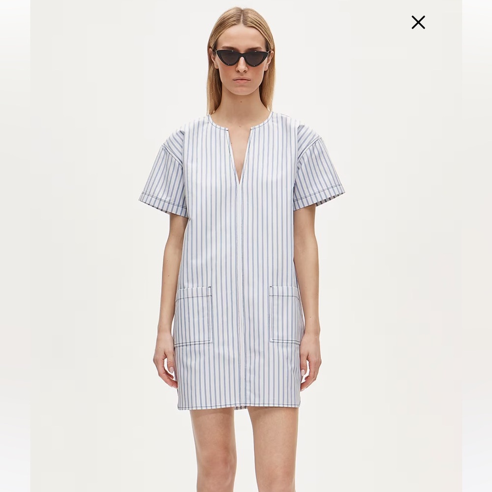 Jcrew Patch-pocket pullover dress in striped structured cotton poplin dress